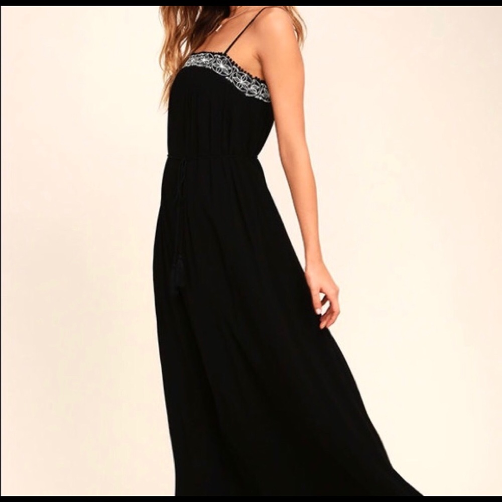 Lulus Rockaway Beach Black Embroidered Maxi Dress